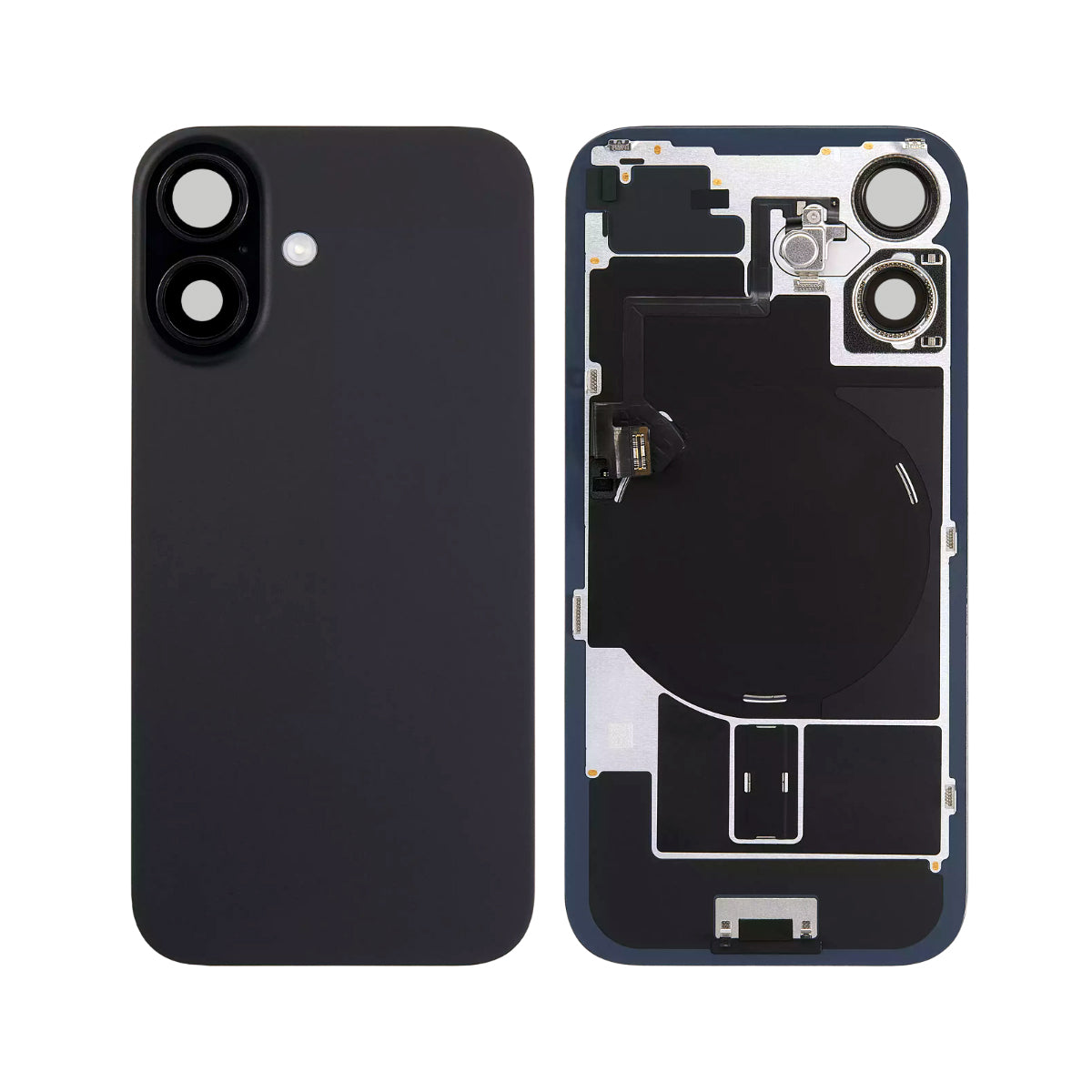 Coque arrière et plaque en acier avec aimant de charge sans fil et câble flexible pour lampe de poche compatible avec iPhone 16 Plus