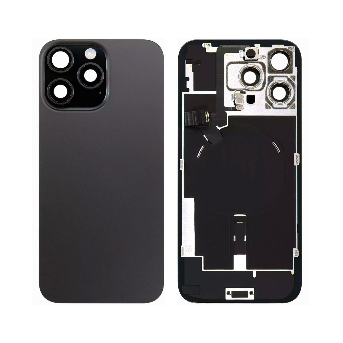 Coque arrière et plaque en acier avec aimant de charge sans fil et câble flexible pour lampe de poche compatible avec iPhone 16 Pro Max