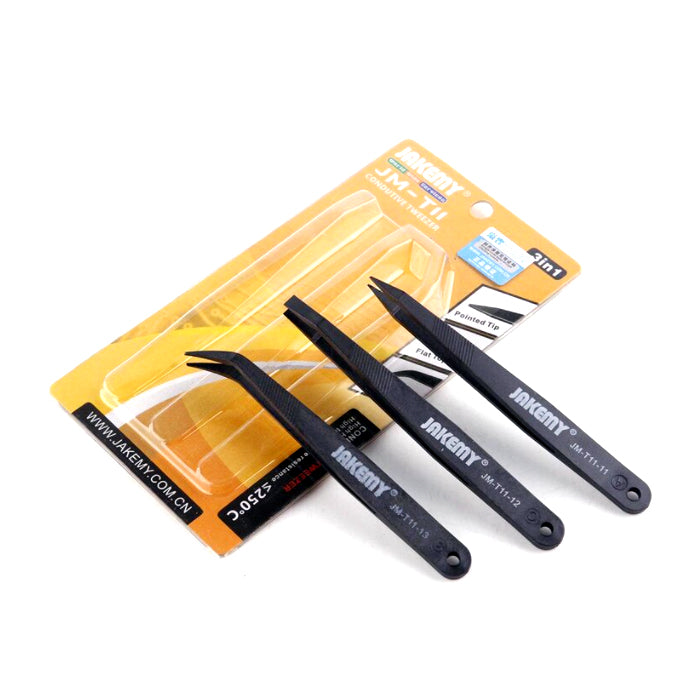 Jakemy Anti-Static Heat Resistant Flat Pointed Curved Tweezers Set