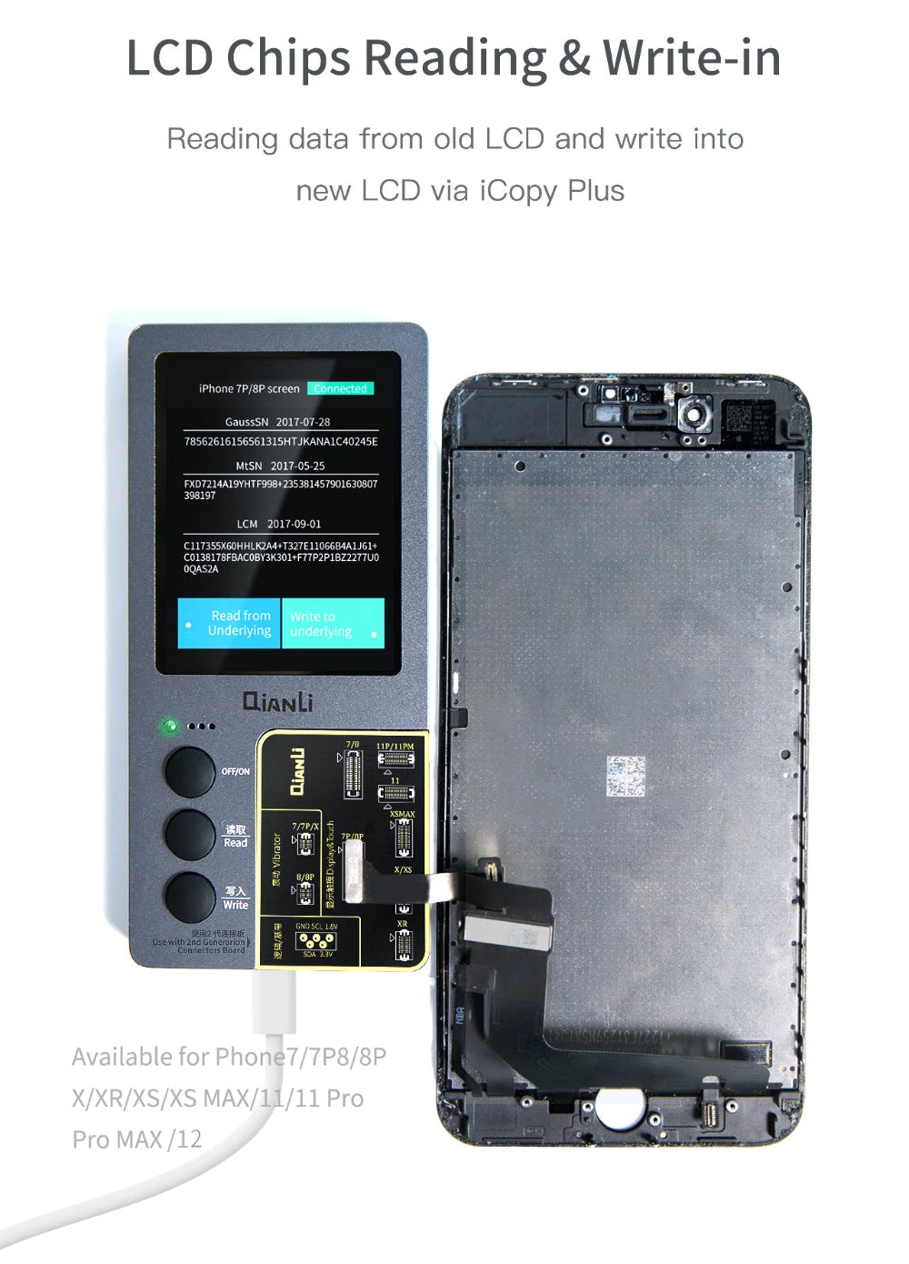 Qianli iCopy Plus 2.2v with Battery Testing LCD Vibrator Transfer EEPROM Programmer With 3 Boards