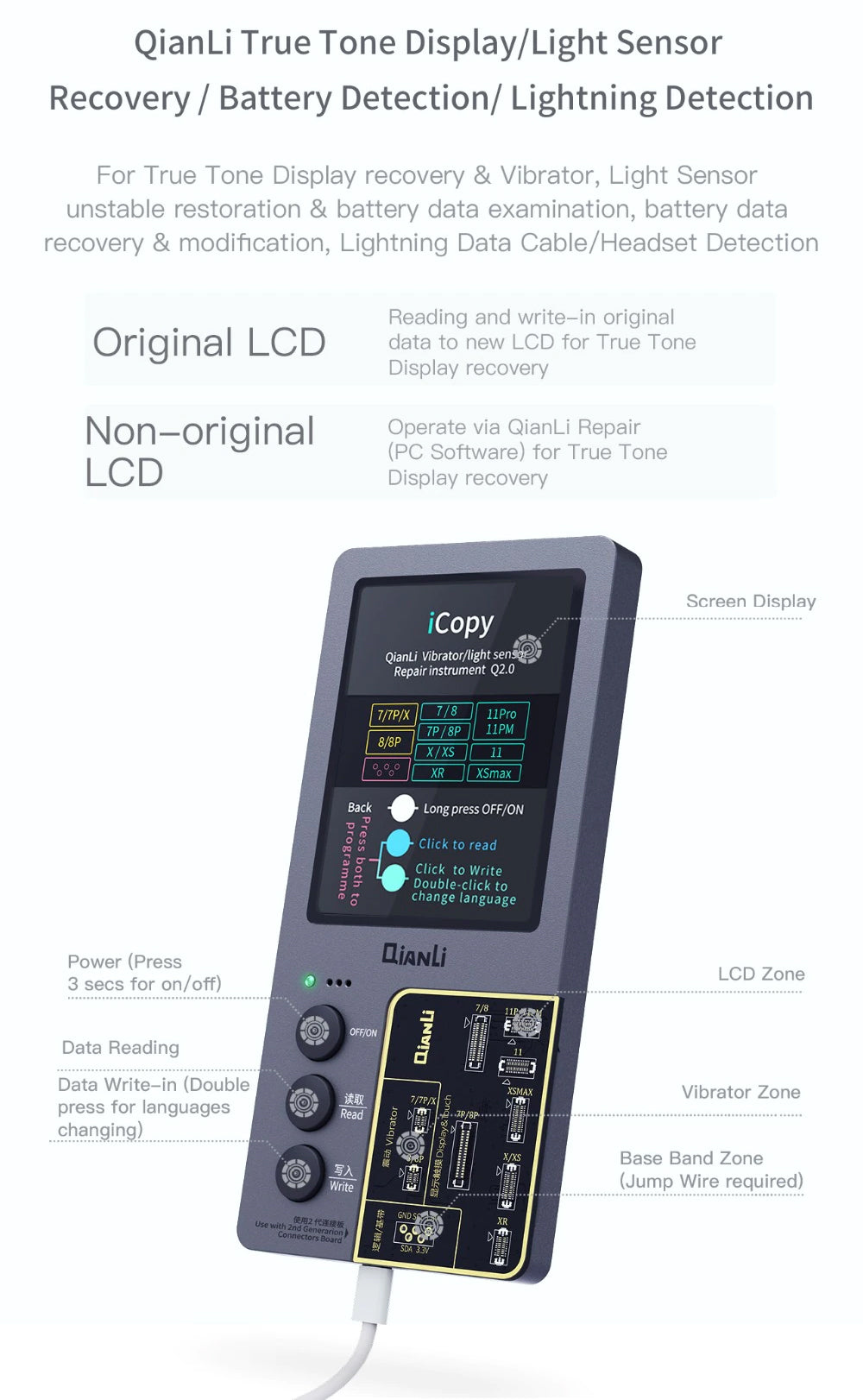 Qianli iCopy Plus 2.2v with Battery Testing LCD Vibrator Transfer EEPROM Programmer With 3 Boards