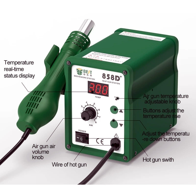 BST-858D+ High Quality Soldering Desoldering Hot Air Gun Rework Station For Mobile Repair 110V