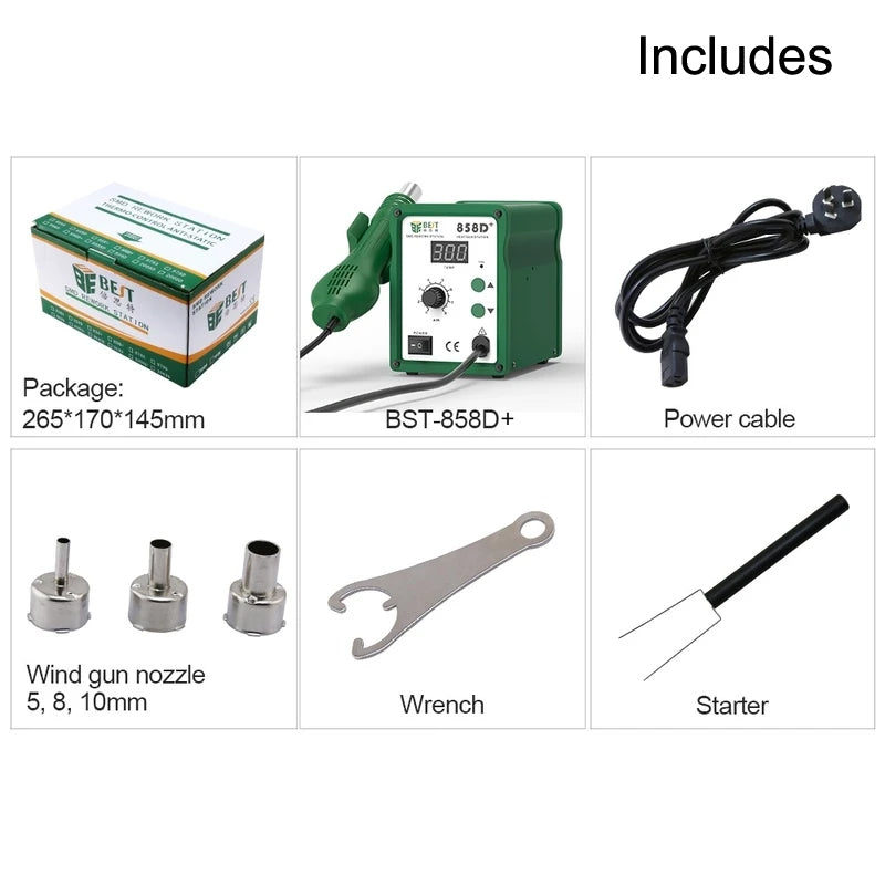 BST-858D+ High Quality Soldering Desoldering Hot Air Gun Rework Station For Mobile Repair 110V