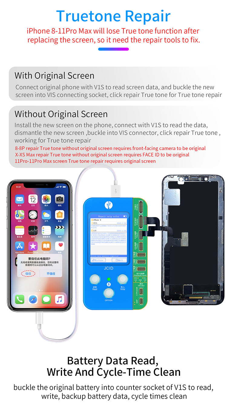 JCID V1SE WIFI Capteur de lumière de proximité pour téléphone portable et programmateur de lecture de codes d'affichage True Tone