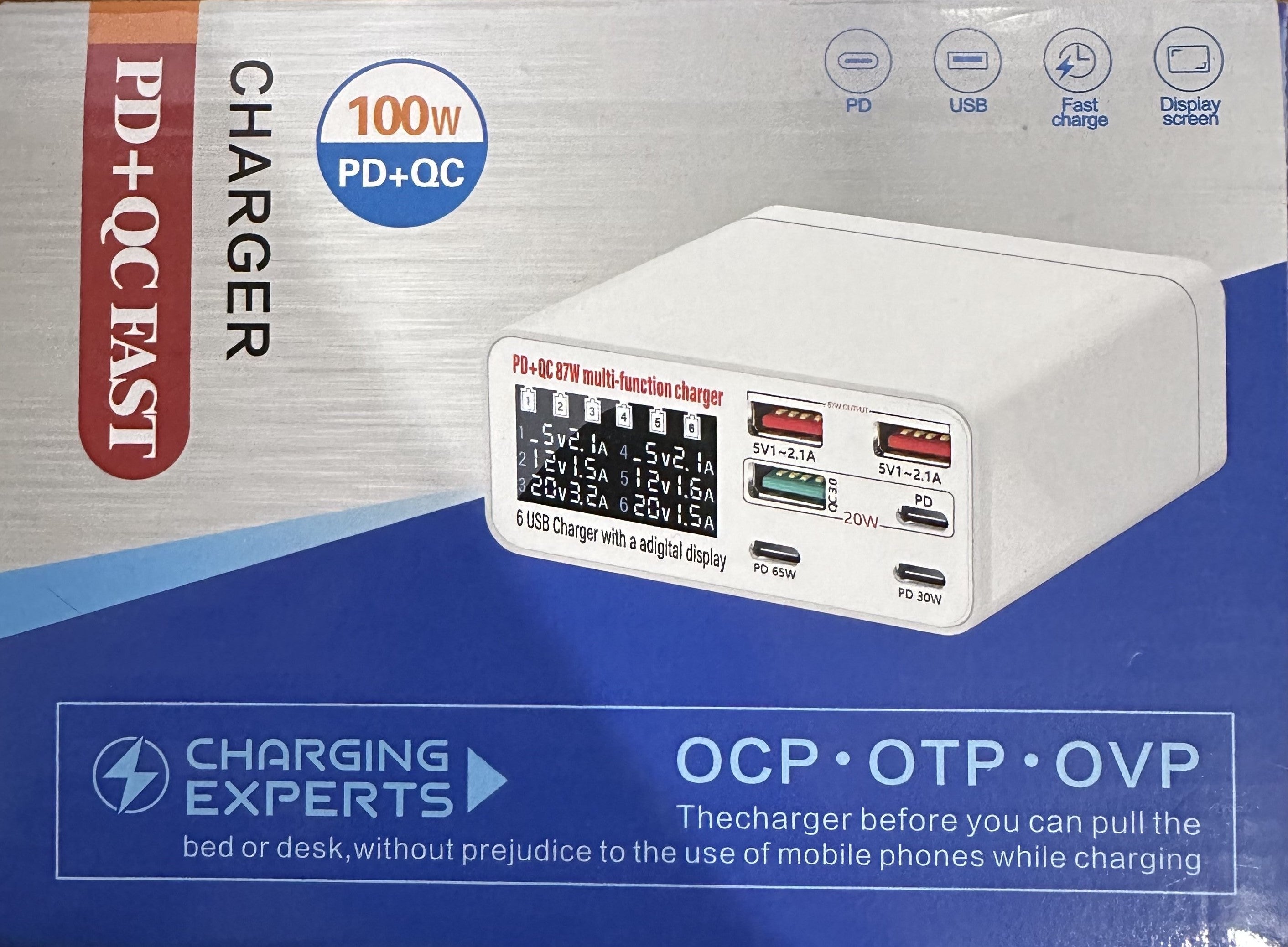 Fast Charge 6 USB Charger HUB with Smart LED Display