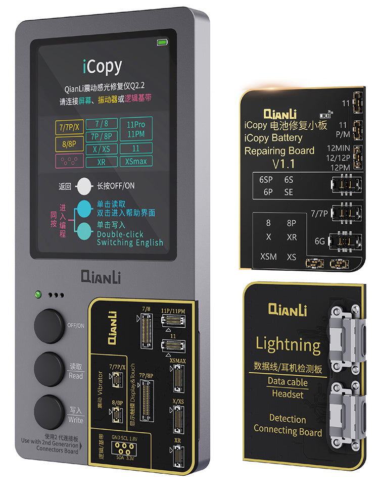 Qianli iCopy Plus 2.2v avec programmeur EEPROM de transfert de vibrateur LCD de test de batterie avec 3 cartes