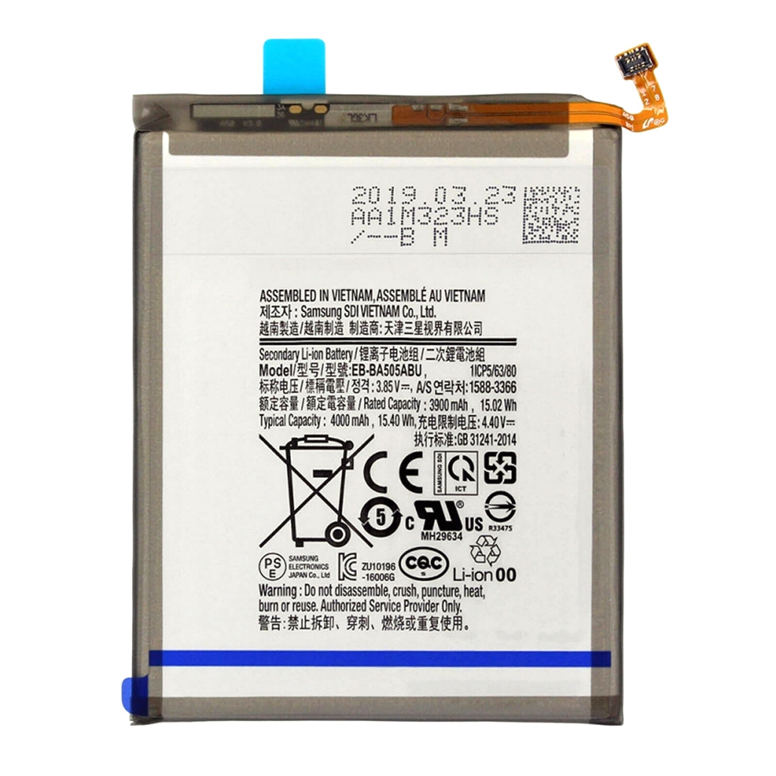 Batterie de remplacement compatible pour Samsung Galaxy A20 A30 A30s A50 A50s EB-BA505ABU