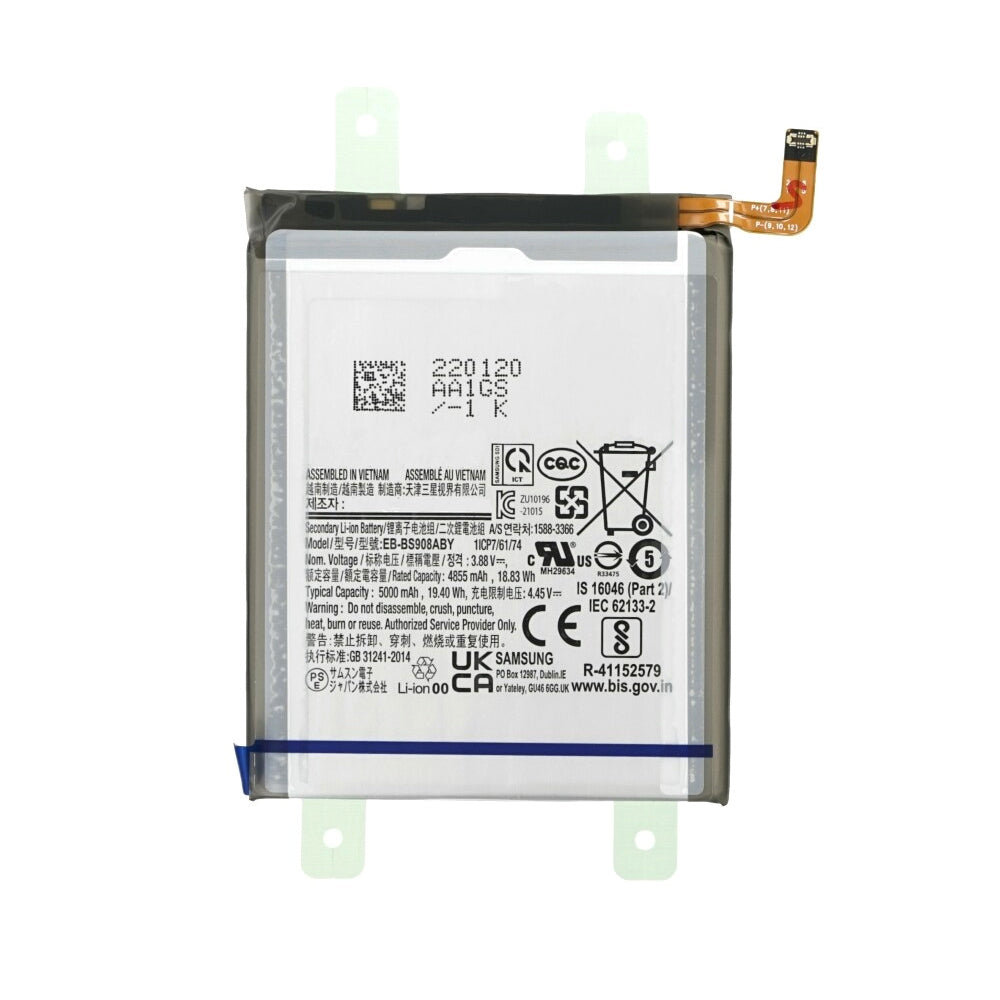 Batterie de remplacement compatible pour Samsung Galaxy S22 Ultra 5G EB-BS908ABY (certifiée)